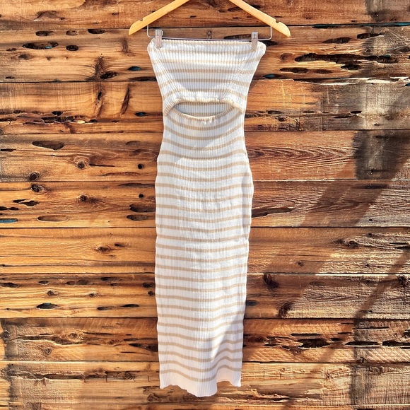 Dresses & Skirts - UNBRANDED | NEW Knit Striped Tan White Strapless Dress S